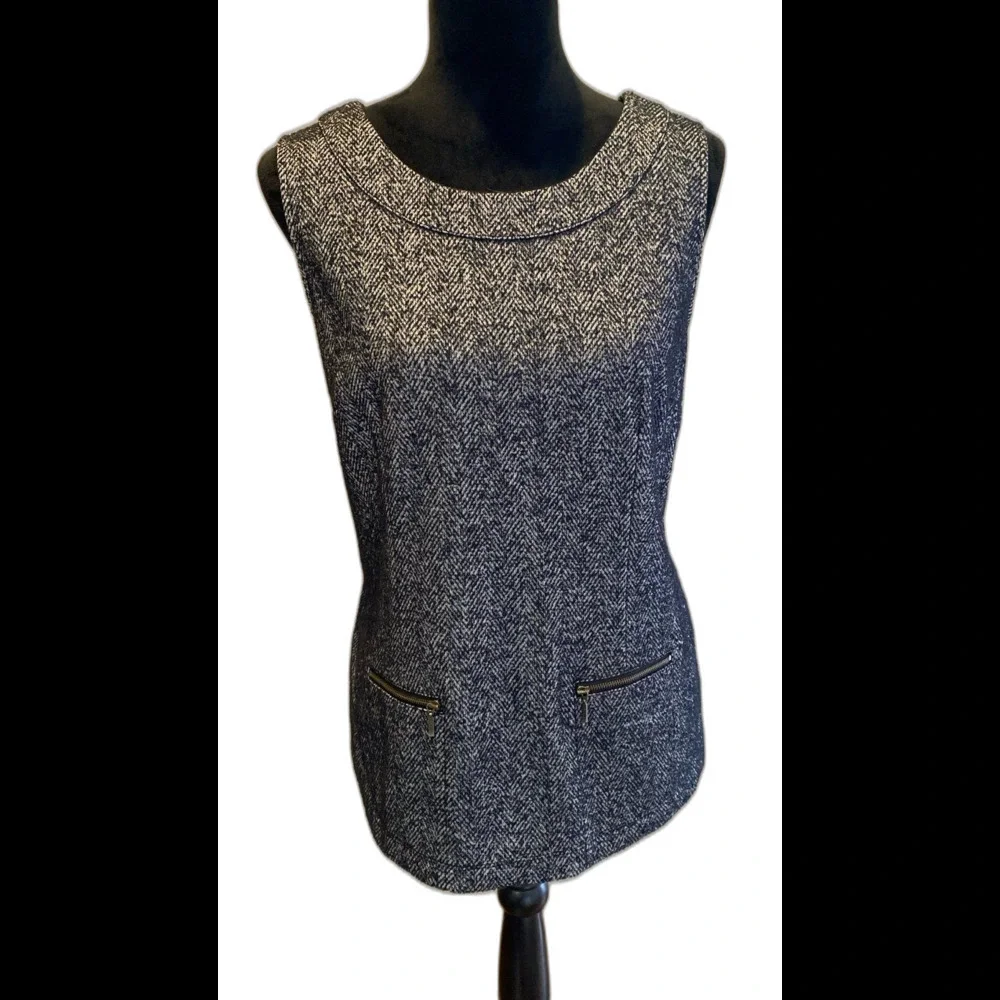 Cabi Women’s‎ Vest Tweed Type Fabric Sz Large Black White Pockets Business Wear
